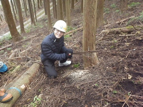 受け口を切り始めます2 さらに切り進めます