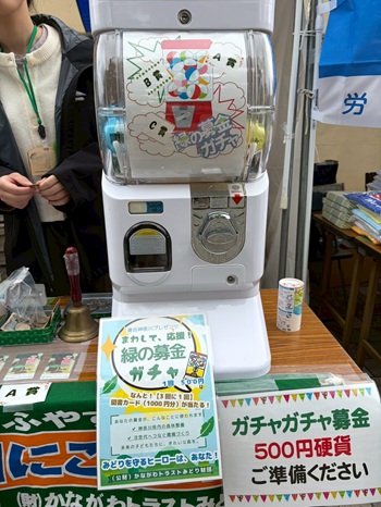 ④ガチャガチャ募金 ガチャガチャタイプの緑の募金